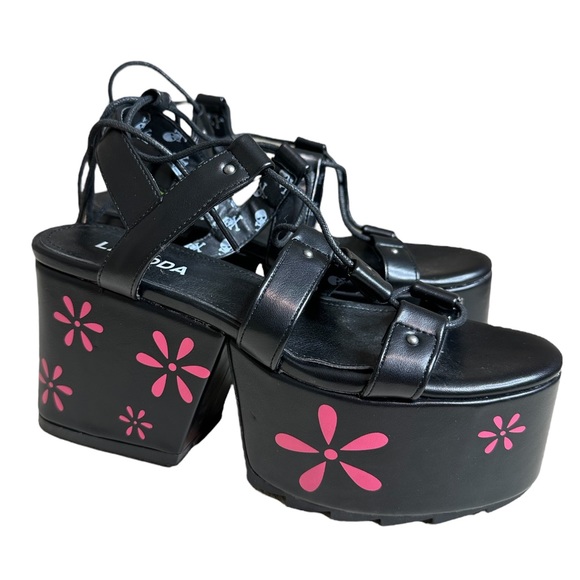 New Lamoda Flawless Flower Chunky Platform Lace Up Sandals - Picture 1 of 6